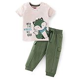 Babyhug 100% Cotton Knit Half Sleeves T-Shirt & Lounge Pant Fox Print - Grey & Green