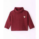 Little Kangaroos Full Sleeves Light Winter Wear Turtle Neck Top with  Sequins Heart Embroidery - Maroon