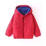 Little Kangaroos Full Sleeves Padded & Hooded Solid Winter Pocketable Jacket - Dark Red