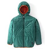 Little Kangaroos Full Sleeves Solid Colored Quilted Winter Reversible  Jacket - Green