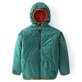 Little Kangaroos Full Sleeves Solid Colored Quilted Winter Reversible  Jacket - Green