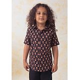 Tiber Taber Half Sleeves Flower Printed Shirt - Black