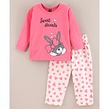 Enfance Core Full Sleeves Baby Animal & Seamless Hearts Printed Coordinating Sweet Dreams Night Suit - Pink