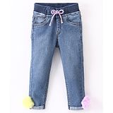 Little Kangaroos Full Length Jeans with Pom Pom Detailing - Light Blue