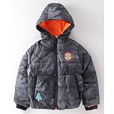 Little Kangaroos Full Sleeves Hooded Jacket With Patches - Black