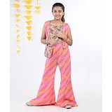 Budding Bees Sleeveless Bandhej Designed & Floral Printed Coordinating Top & Palazzo Set With Bag - Pink