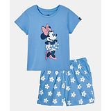 The Souled Store Mickey & Friends Featuring Half Sleeves Minnie Mouse Printed Top & Floral Printed Shorts - Blue