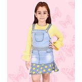 Cutecumber Full Sleeves Solid Top With Polka Dots Printed Pinafore Styled Dungaree - Yellow