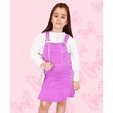 Cutecumber Full Checked Self Design Sleeves Solid Top With Pearl Embellished   Pinafore Styled Dungaree - Purple