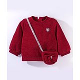 Little Kangaroos Cotton Full Sleeves  Drop Shoulder Party Top with Glitter Print & Sling Bag - Maroon