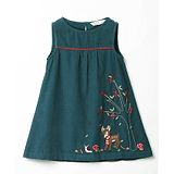 Beebay Sleeveless Placement Deer And Tree Embroidered Corduroy Dress - Green