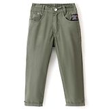 Little Kangaroos Woven Full Length Solid Denim Trouser - Olive Green