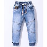 Little Kangaroos Woven Full Length Washed Denim Jeans with Drawcord - Light Blue