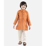 BownBee Full Sleeves Motif Self Designed Jacquard Kurta With Pyjama - Orange