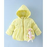 Little Kangaroos Full Sleeves Quilted Winter Jacket with Bunny Applique - Lemon Yellow