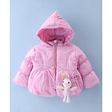 Little Kangaroos Full Sleeves Quilted Winter Jacket with Bunny Applique - Pink