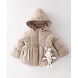 Little Kangaroos Full Sleeves Quilted Winter Jacket with Bunny Applique - Beige