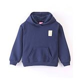 Little Kangaroos Full Sleeves Drop Shoulder Hoodie with Patch & Front Pockets - Navy Blue