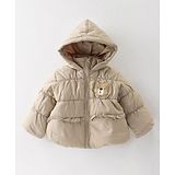 Little Kangaroos Full Sleeves Quilted Winter Jacket with Bear Patch - Beige