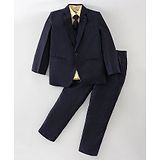 Noddy Full Sleeves Solid 5 Piece Party  Suit Set - Navy Blue