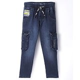 Ruff Denim Full Length Washed Jeans With Solid Colour - Navy Blue