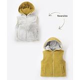 Cherry Crumble By Nitt Hyman Sleeveless Solid Reversible Zipper Hooded Gilets Jacket - Grey & Mustard Yellow