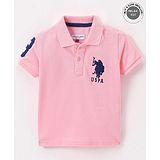 U S Polo Assn U.S. Polo Assn. US Polo Assn Cotton Knit Half Sleeves T-Shirt Logo & Number Embroidery - Pink