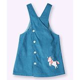 Beebay Sleevelesss Placement Unicorn Embroidered Dungaree Style Dress - Teal Blue