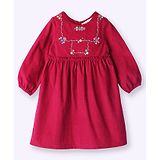 Beebay Full Sleeves Floral Embroidered Corduroy Dress - Maroon