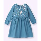 Beebay Full Sleeves Floral Embroidered Wrap Styled  Dress - Teal Blue