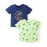 Doodle Poodle 100% Cotton Knit Half Sleeves Palm Tree Printed T-Shirts Pack of 2 - Green & Navy Blue