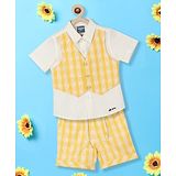 Nauti Nati Pure Cotton Half Sleeves  Checked Shirt With Coordinating Shorts -  Yellow