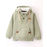 Little Kangaroos Fleece Full Sleeves Solid Hooded Sweatshirt - Green