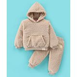 Little Kangaroos Full Sleeves Cord Set Winter Wear Suits Solid Colour - Brown