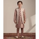 Manyavar Full Sleeves Solid Kurta & Pyjama With Floral Blocks Motif Embroidered Jacket - Pink