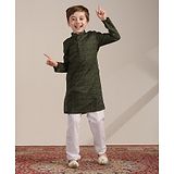 Manyavar Full Sleeves Striped Pattern Design & Abstract Printed Kurta & Pyjama Set - Green