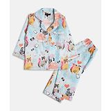 Bella Moda Full Sleeves Seamless Dogs & Envelopes  Printed Coordinating Night Suit - Sky Blue