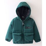 Little Kangaroos Full Sleeves Winter Wear Quilted Hooded Jacket - Green