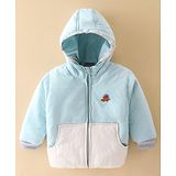 Little Kangaroos Droop Shoulder Winter Wear Padded Hooded Jacket Dino Patch - White & Blue