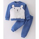 Little Kangaroos Full Sleeves Winter Wear Suits Bear Applique - Blue