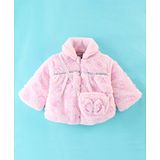 Little Kangaroos Full Sleeves Solid Colored Winter Jacket with Sling Bag - Pink