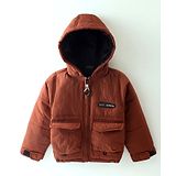 Little Kangaroos Full Sleeves Winter Wear Quilted Hooded Jacket - Brown