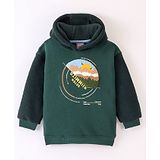 Little Kangaroos Full Sleeves Drop Shoulder Hoodie Sleeves Mountains Theme - Green