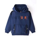 Little Kangaroos Knit Full Sleeves  Drop Shoulder Hoodies - Air Force Navy Blue