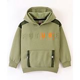 Little Kangaroos Knit Full Sleeves  Drop Shoulder Hoodie - Green