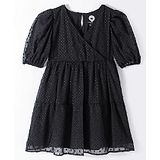 Vitamins Cotton Woven Half Sleeve Party Frock Solid Colour - Black