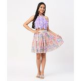 Lil Drama Barbie Sleeveless Ruffle Detailed Ballerina Crop Top With Floral Shimmer Skirt - Lavender