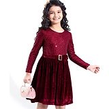 Hola Bonita Full Sleeves Knee Length Sequin and  Velet Party Dress - Maroon