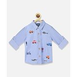 Nauti Nati Full Sleeve Vehicle Embroidered  Casual Shirt -  Blue