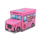 Muren Foldable Storage Box cum Stool School Bus Design-Pink